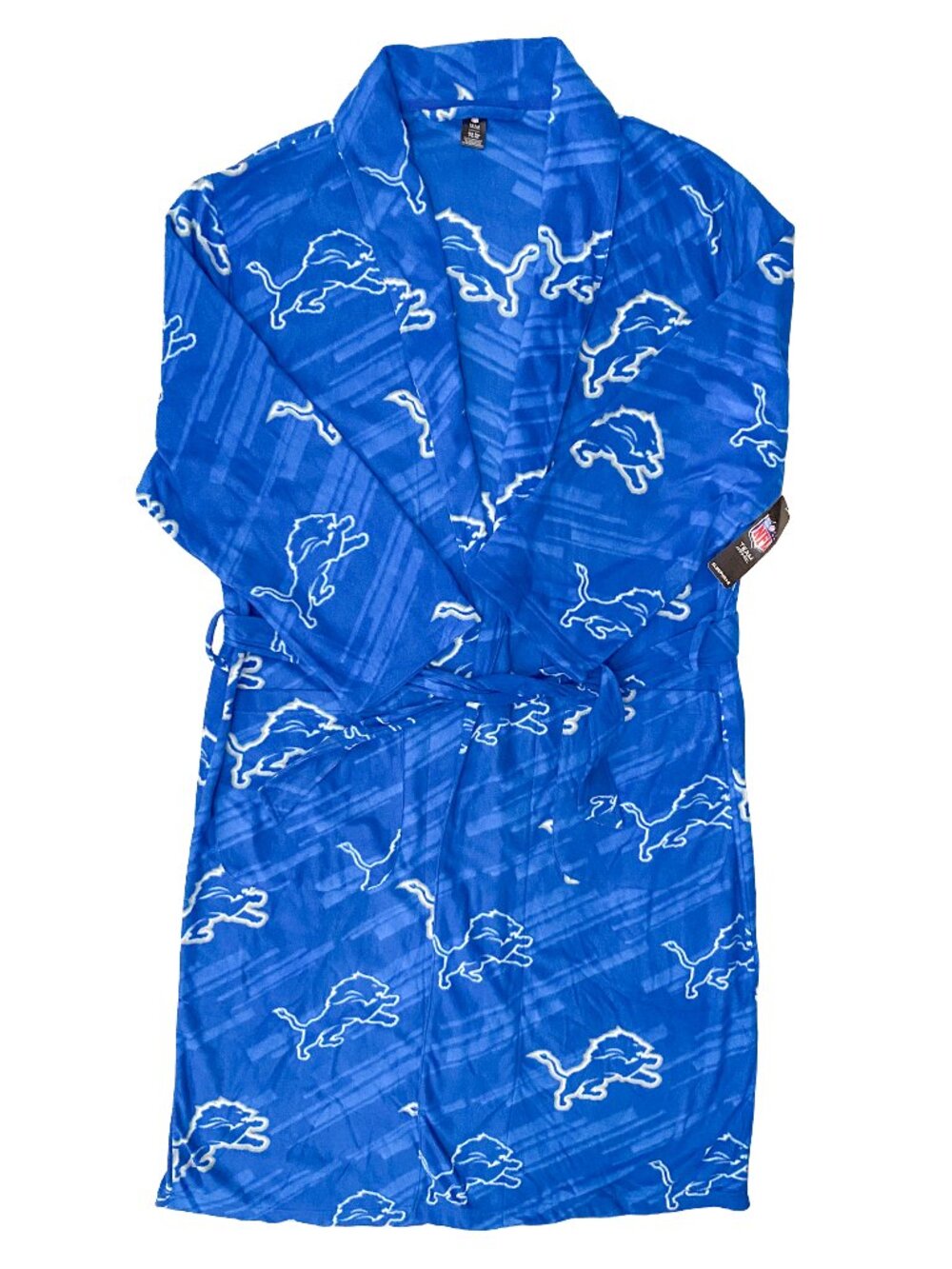 NFL Team Apparel Detroit Lions Men's Bathrobe NWT One Size Fits All Blue Fleece
